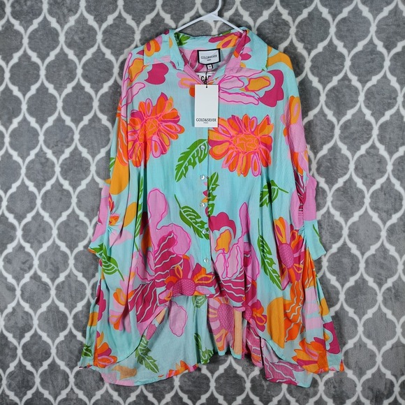 Gold & Silver Paris Dresses & Skirts - Gold & Silver Paris Top Womens OS Blue Pink Floral Oversized Resort Dress